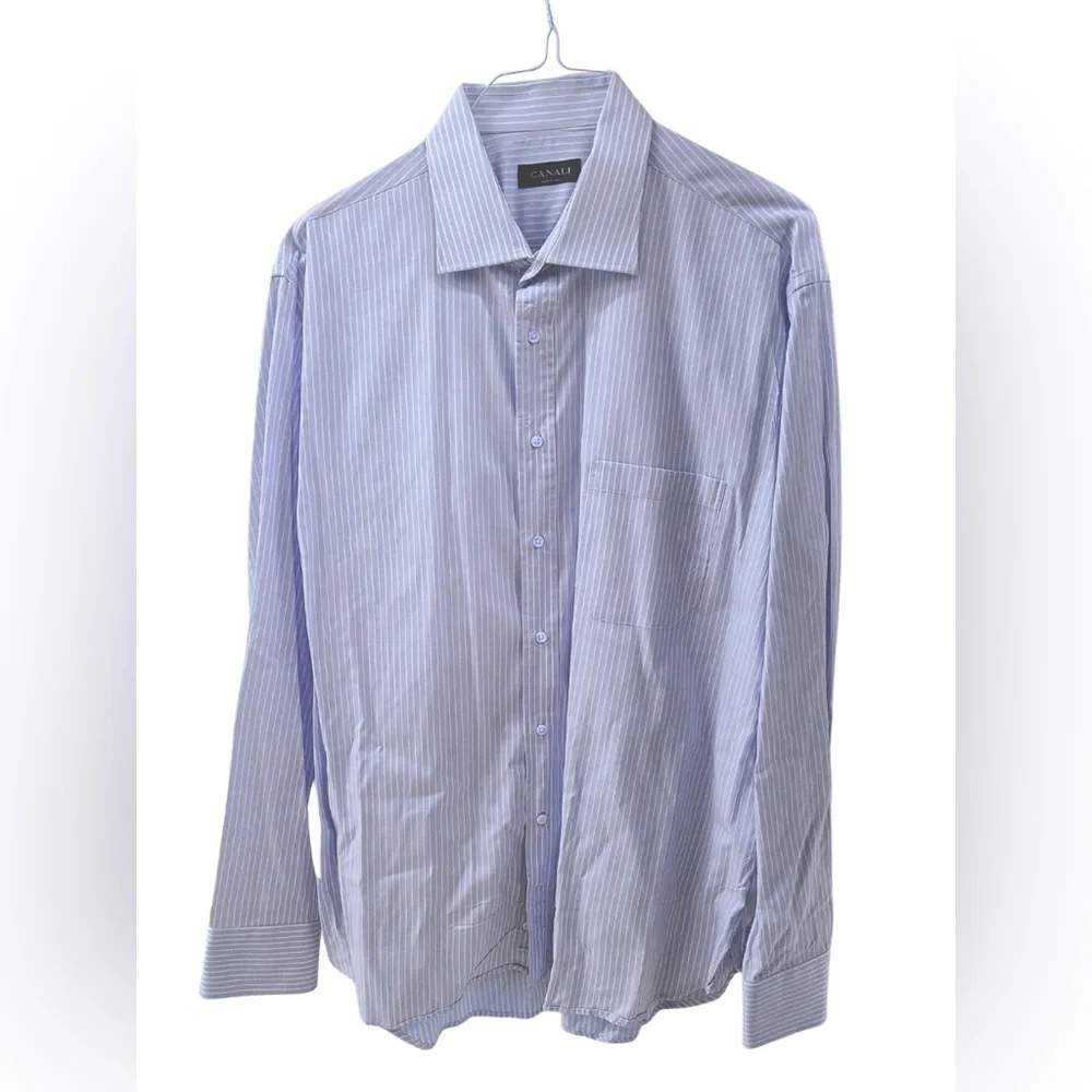 Canali Light Blue, White and Purple Striped Dress Shirt 👔 - Picture 7 of 8